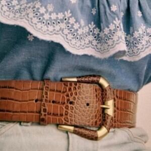 NWT Sezane Sophie Belt; Croco Cognac; size 90